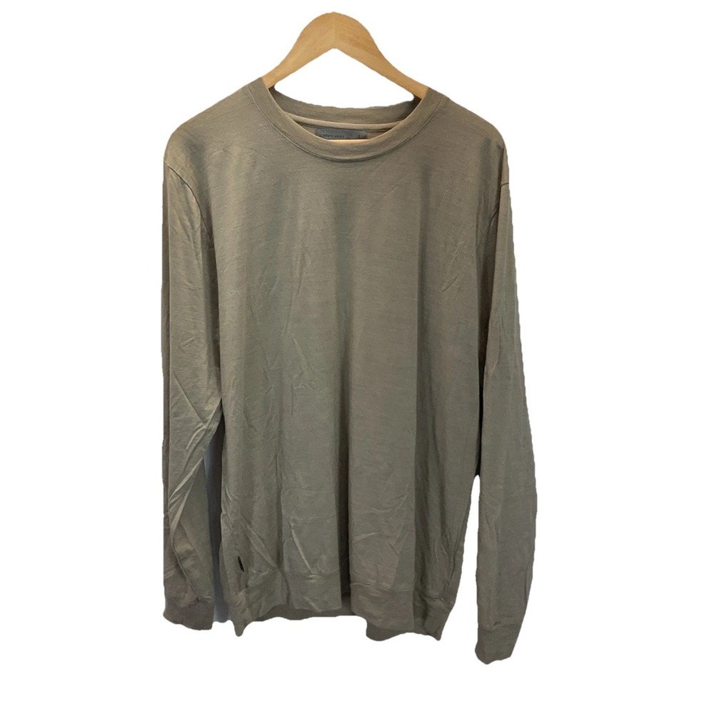 Icebreaker Shirt Mens L Merino Wool Base Layer Long Sleeve Crew Neck L Brown